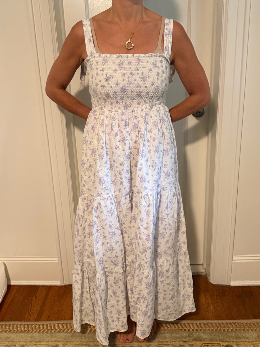 Women’s Lavender Floral Smocked Maxi Dress